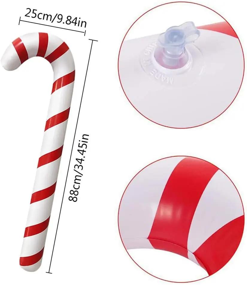 35Inch 1-10pcs Inflatable Candy Canes Balloons Handheld Christmas Red Bow Candy Sticks Party Favors Indoor Kids Toys Decorations