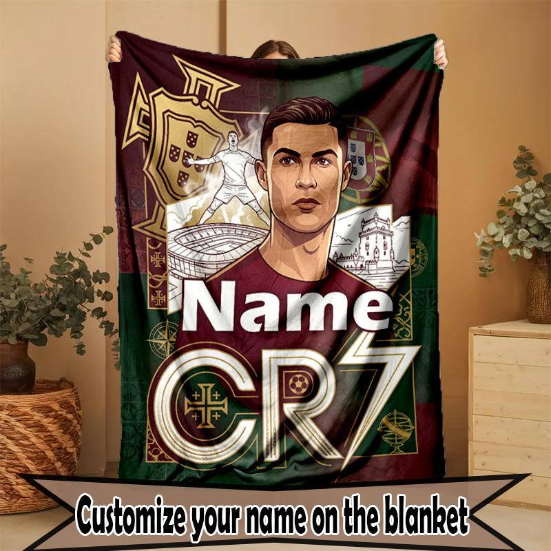 Custom Name Personalized Cristiano Ronaldo Print Blanket, Home Decor, Bedroom, Sofa, Camping, Couch, Gifts for Birthday Christmas