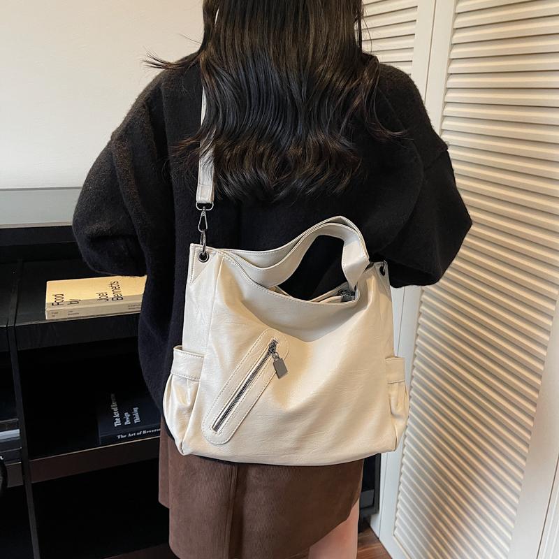 Damska skórzana torba tote w jednolitym kolorze, modna torba crossbody na jedno ramię, torebka codzienna o dużej pojemności, prosta codzienna torba na jedno ramię