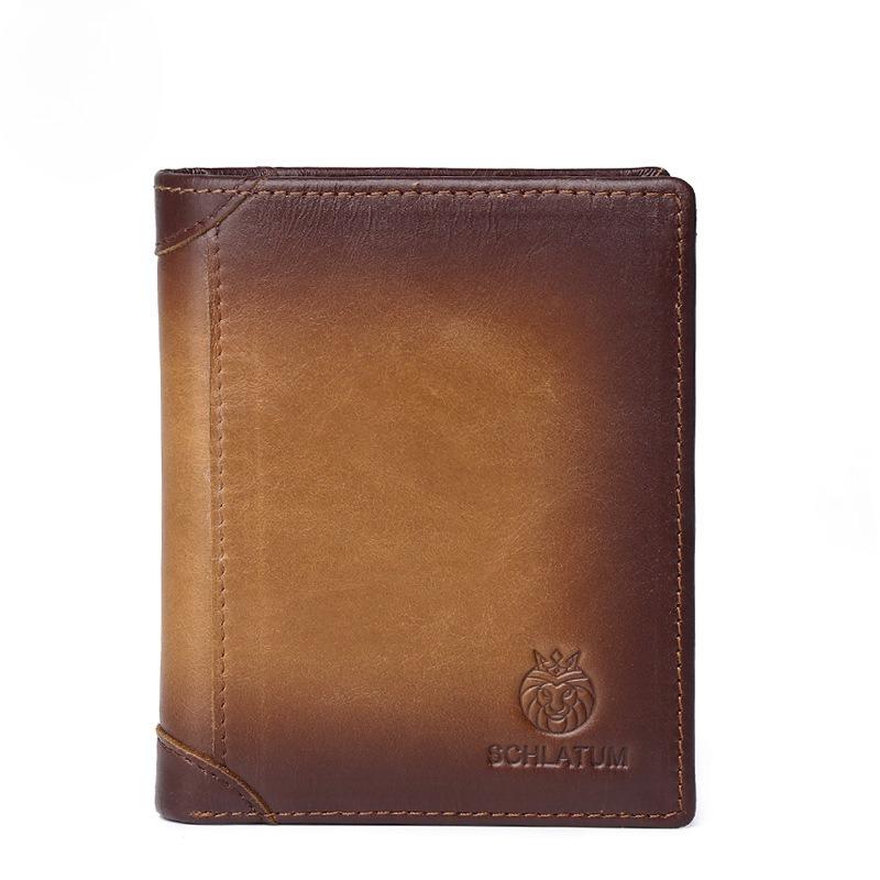 Leather Bag with Anti-theft Brush, Genuine Leather Wallet, Men's Short Vertical Wallet