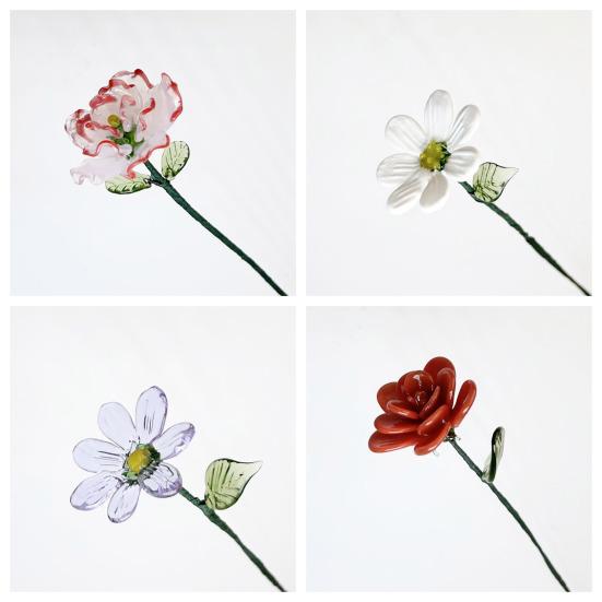 Floare de sticlă lucrată manual cu tulpină de sârmă, glazură colorată suflată manual, mini figurine florale, decorațiune, ornament pentru vază de flori de masă pentru casă, sufragerie, birou