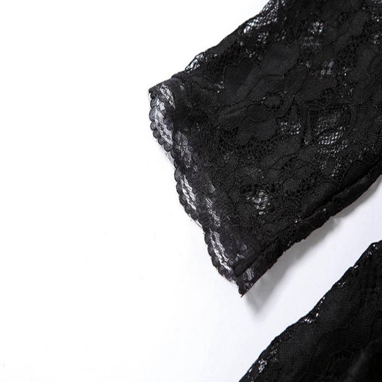 Sexy Backless Long Split Lace Dress for Women Square Collar Three Quarter Sleeve Summer Solid Dress
