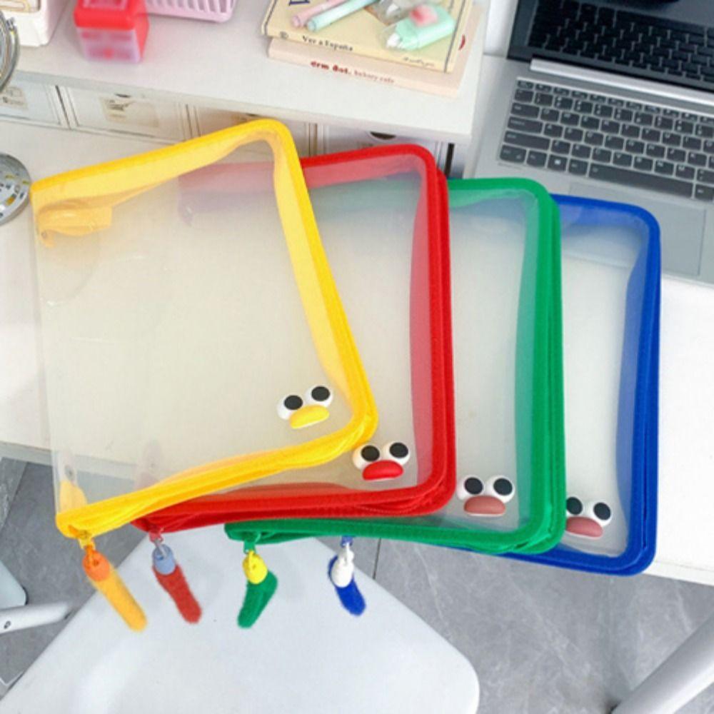 

Plush Handle A4 Zipper File Bag PP File Folder Bags Cute Storage Organizer Bag blue-3