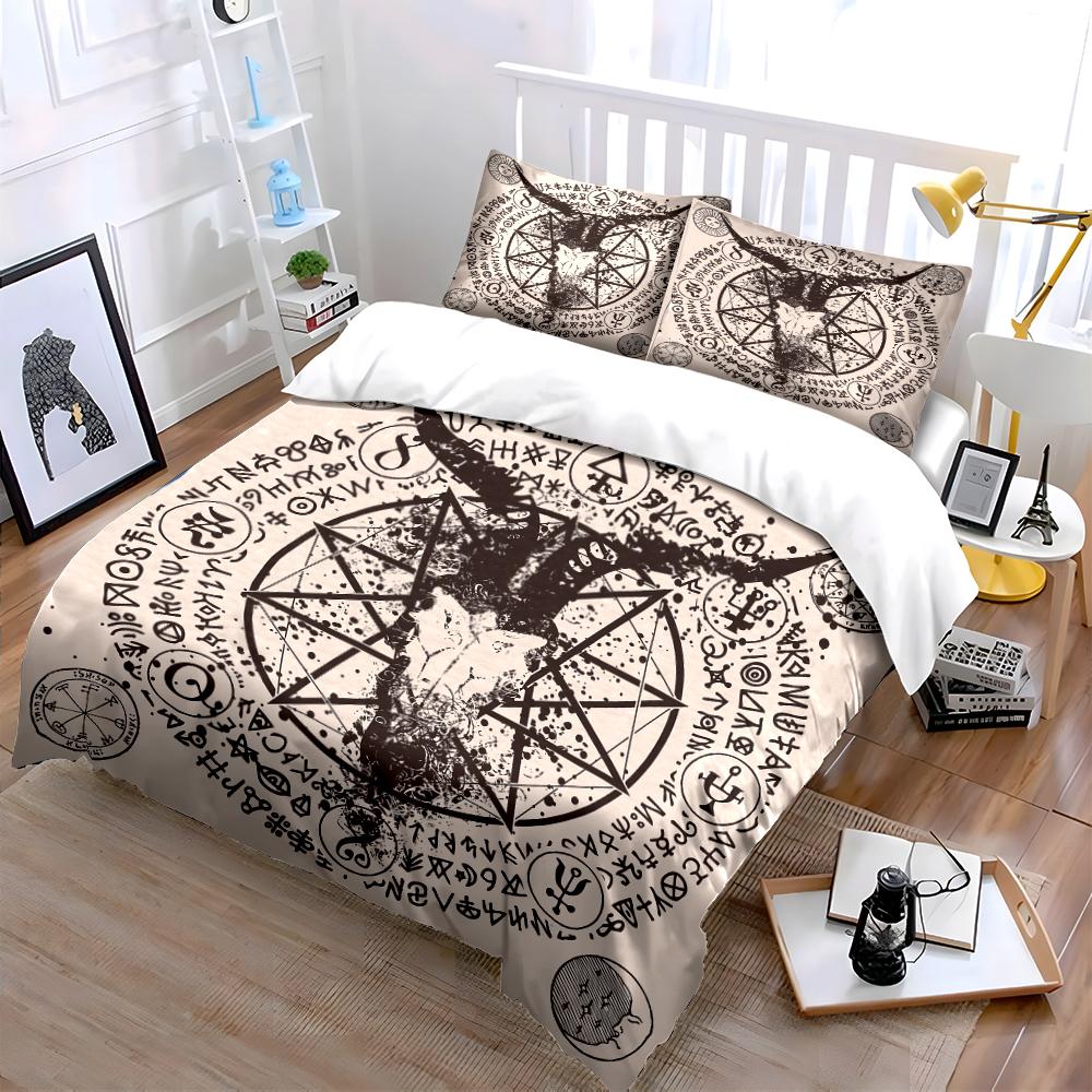 Goat Skull Pentagram Bedding Set Bedding set (1 duvet cover, 2 pillowcases, duvet not included)