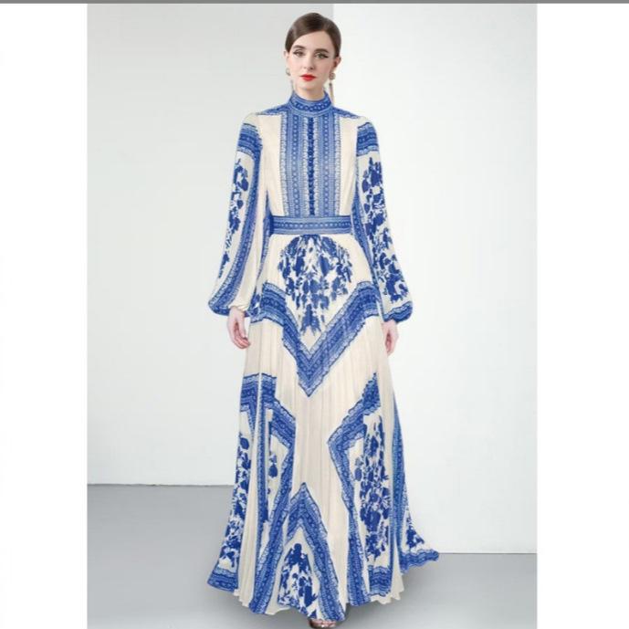 2025 Europäisches & Amerikanisches Floralprint-Falten-Abendkleid