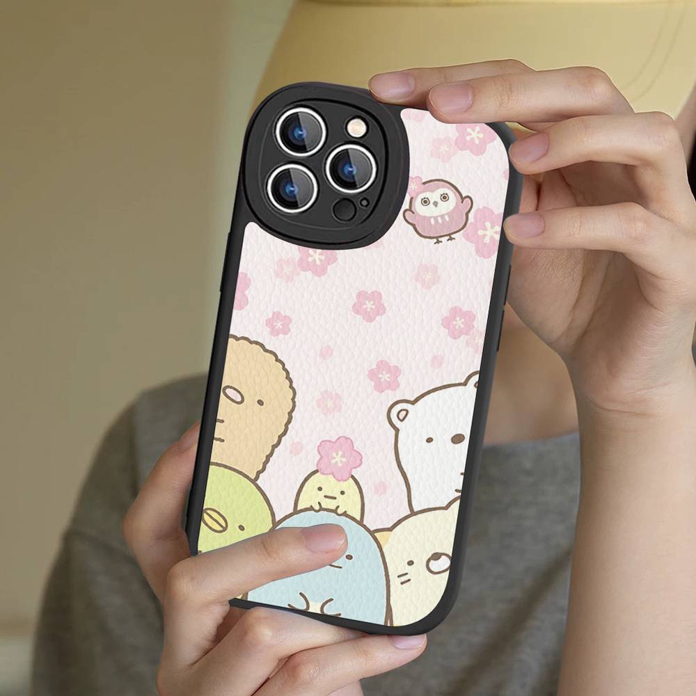 Cartoon S-sumikko Gurashi Phone Case For IPhone 16 15 14 11 12 13 Pro Max Plus Back Leather Shell