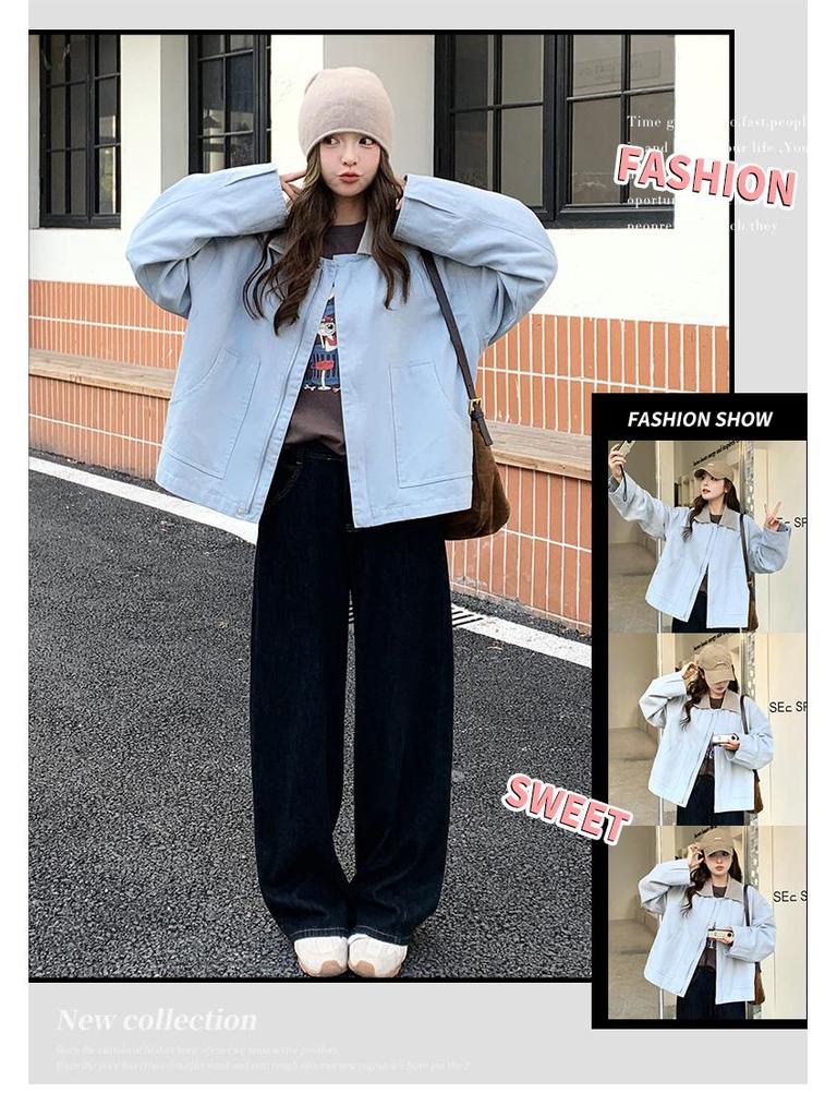 Vintage Contrast Corduroy Lapel Short Coat, 2025 Korean Style, Youthful Small Size Jacket