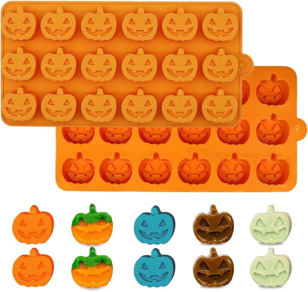 Silikon Halloween Kürbisformen: 15-Mulden Schokoladenformen zur Herstellung von Schokolade, Kuchen, Pudding, Gelee und Eiswürfeln, Orange