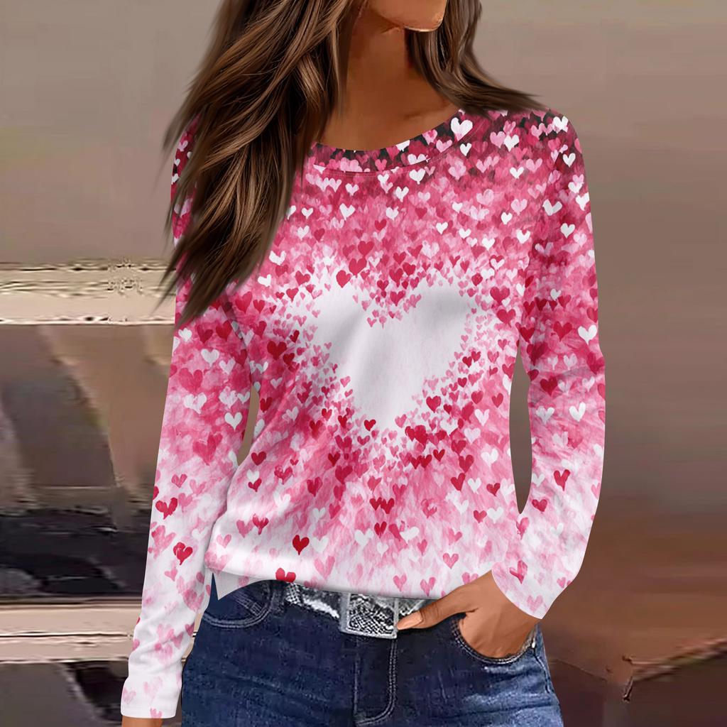 Moda damă ocazional tiv cu fante cu gât rotund, cu mânecă lungă, tricou imprimat liber Top pentru damă