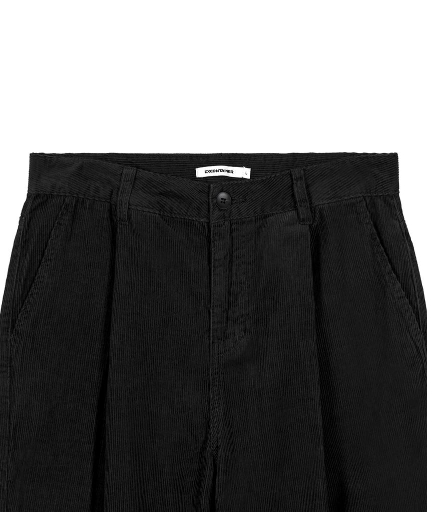 EXCONTAINER Single-Pleat Wide Corduroy Pants (Black)