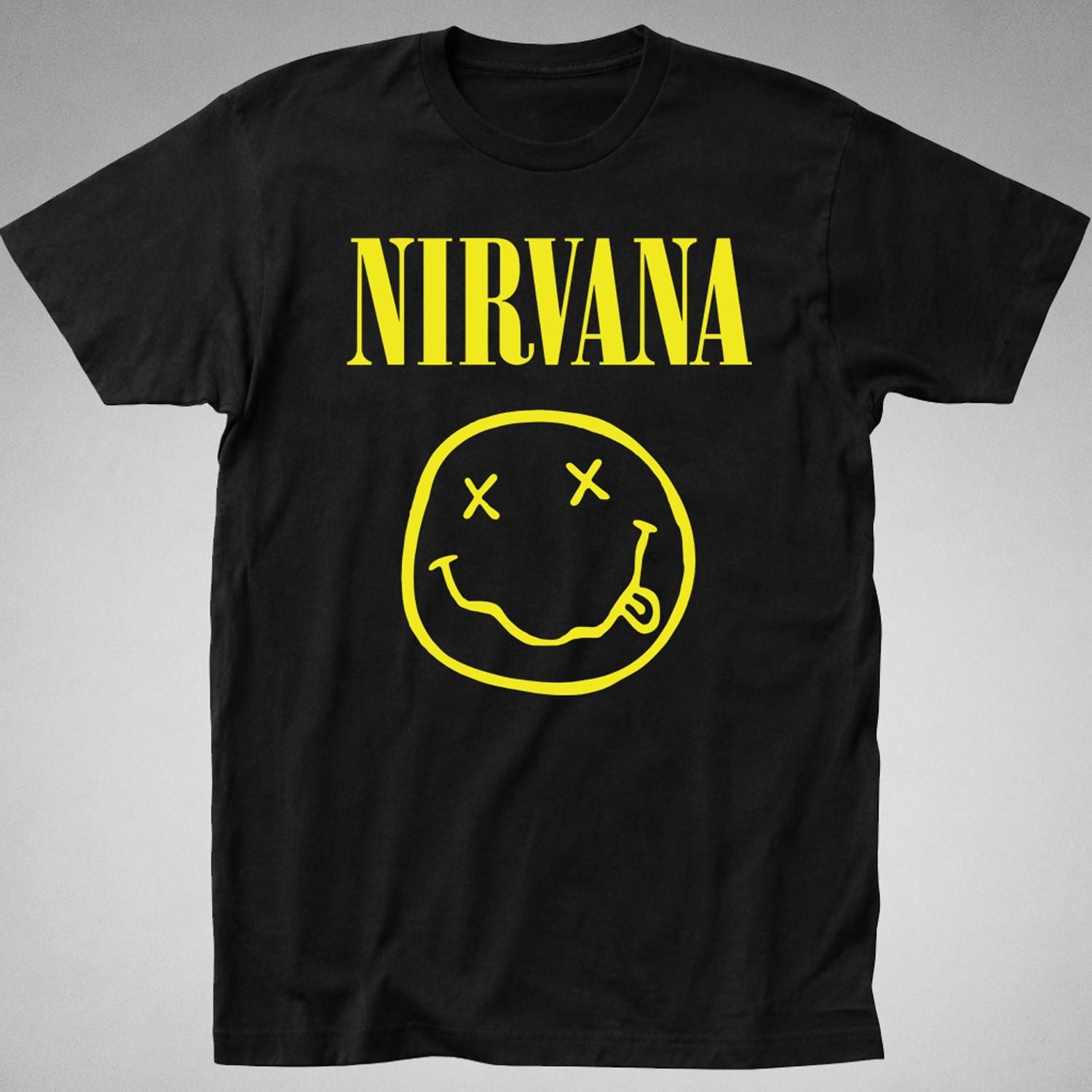 Nirvana Smiley Face T-Shirt tee grunge dead nevermind teen spirit 90s rock kurt L
