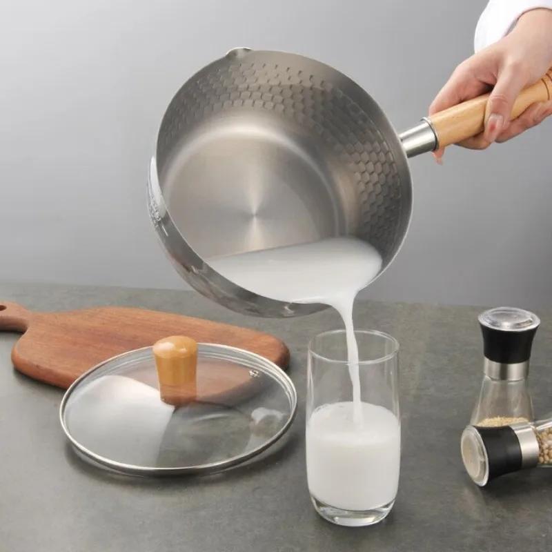 Japoński Garnek ze Stali Nierdzewnej Snowflake Domowy Nieprzywierający Niepowlekany Garnek do Gotowania Jedzenia Błyskawicznego z Dzióbkiem do Nalewania Garnek do Mleka