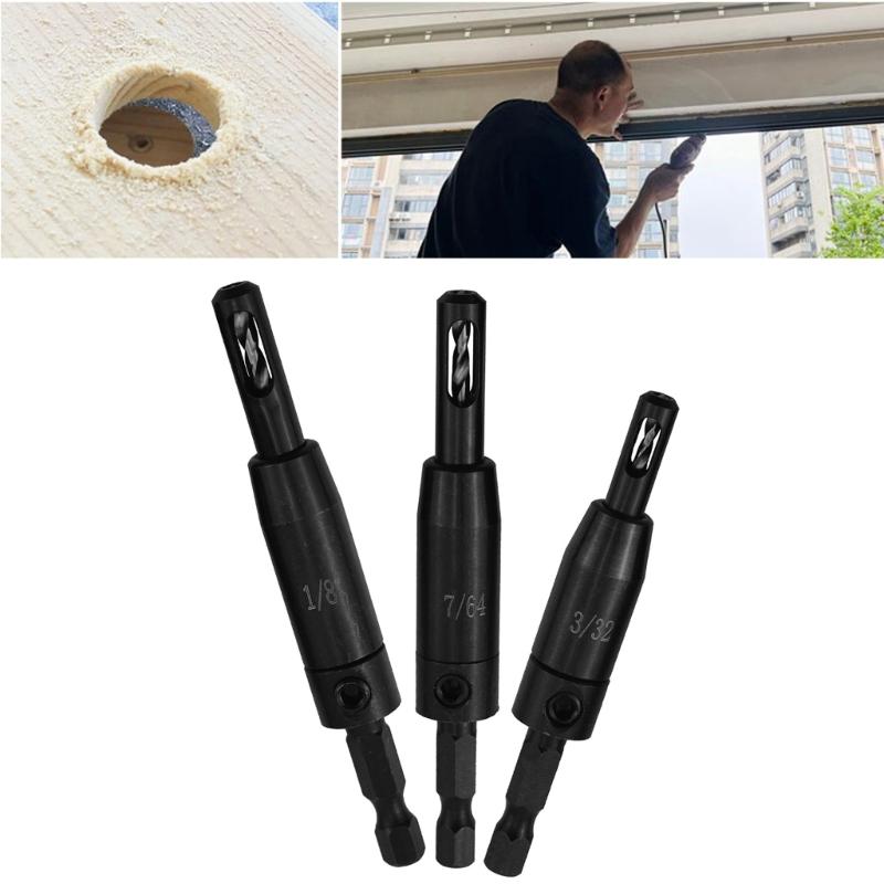 Upgraded Self Centering Drill Bit 3/32", 7/64", 1/8" with Bit Holder for 1/4'' Hexagonal Shank Drill Woodworking