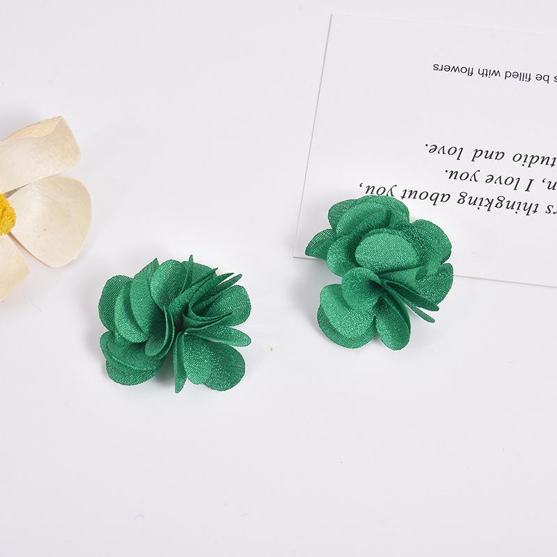 Handmade Chiffon Camellia Flower Earrings - 3cm Fabric Accessories