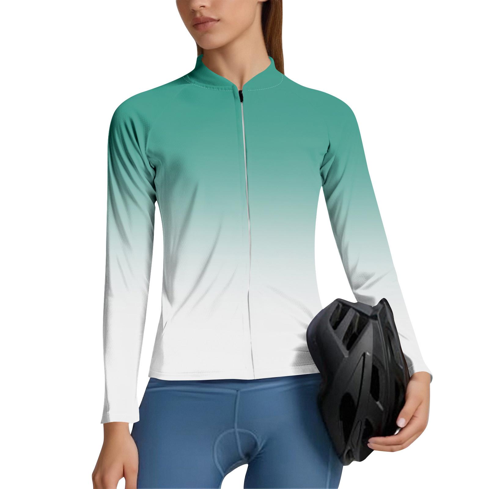 

Women s Gradient Cycling Suit Long Sleeved Cycling Top With 3 Back Pockets, Breathable, Quick Drying, Moisture Wicking And Reflective S XL