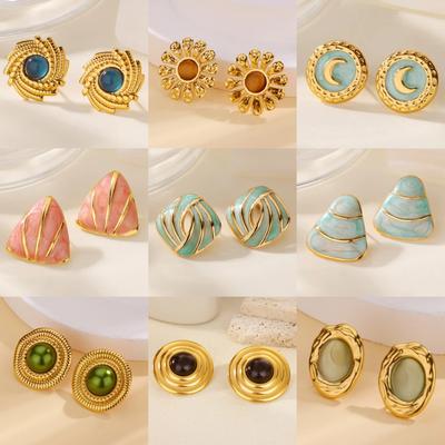 Titanium Steel Oil Dripping Color Round Stud Earrings, Earrings, Light Luxury High-end Tiger's Eye Stone Fashion Earrings, Jewelry
