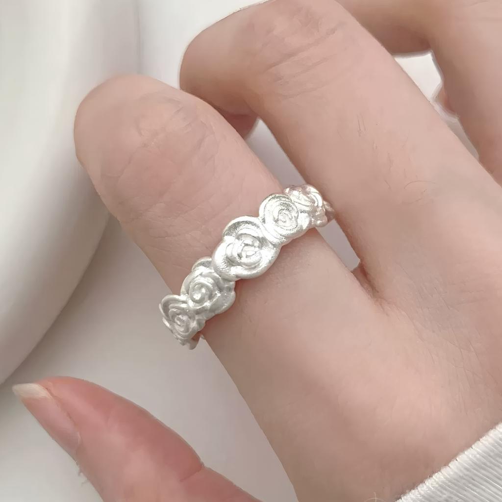 925  Silver small leaves micro-insert opening ring simple fashion sweet temperament leaf ornaments