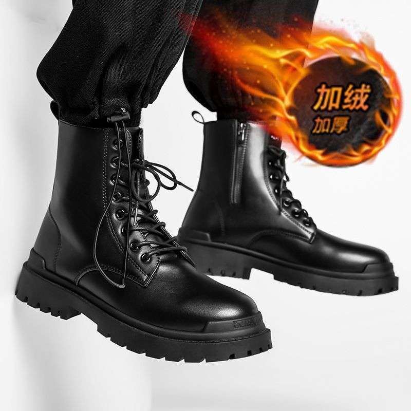Chelsea Boots Herren Sommer Mid Boots Herren Schwarz High-Top Schuhe Britische Baumwollschuhe Aufgeraut Verdickt Martin Boots