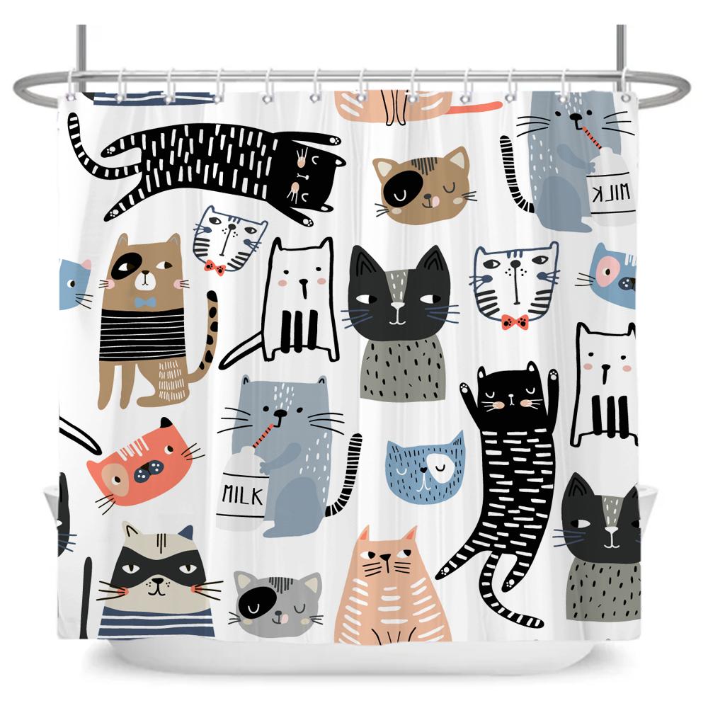 Cute Little Animal Shower Curtain Baby Room Decor Waterproof Kawaii Shower Curtain Bathtub Curtain Bathroom Textured With Hooks