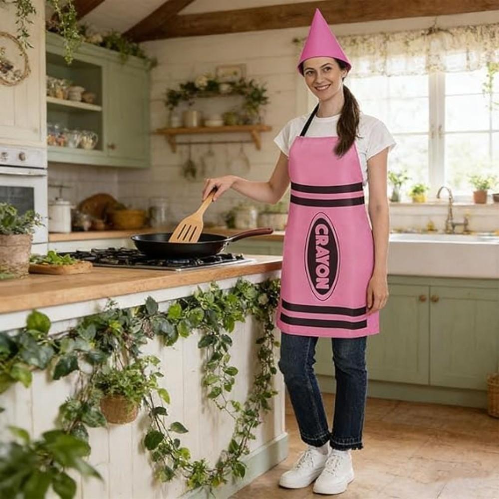 Colorful Crayon Themed Gnome Set Fancy Dress Funny Crayon Apron Cleaning Art Craft Activity Gnome Cone Hat