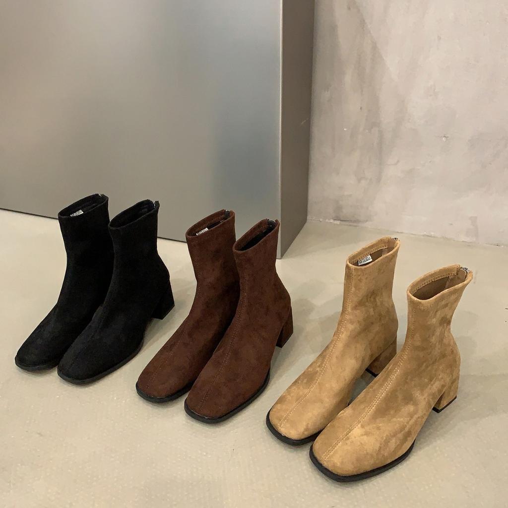 Coarse Heel Khaki Small Short Boots Women's Shoes Autumn and Winter Korean Foreign Style Ankle Boots Martin Boots