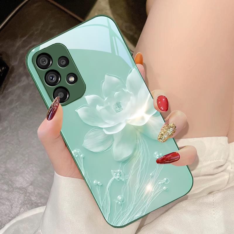 Bright Dark Purple Lotus For Samsung Galaxy S10 4G S20 11E 30 S21 21Fe 22 S24 Pro S23 Ultra 5G S8 S9 Tempered Glass Phone Case