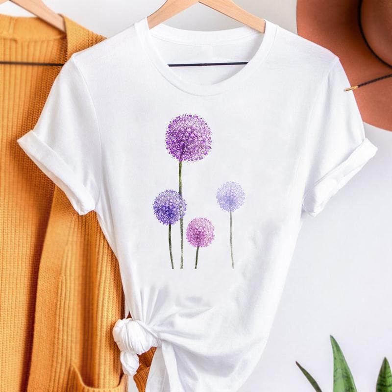 Purple Romance Dandelion Printed T-Shirts Women T Shirt Summer Graphic Tee Shirt Harajuku Top T Shirts For Women Loose Base
