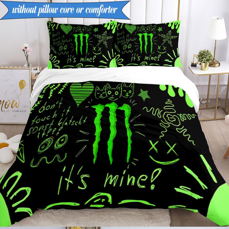 3-teiliges Monster Energy Bettwäsche-Set Bettbezug Verschluss Enthält 1 Bettbezug & 2 Kissenbezüge für Alle Jahreszeiten Schlafzimmer Dekoration Weihnachten Fan Geschenke