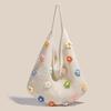 Simple Flower Hollow Knitted Beach Bag Shoulder Bag Women Vest Bag Ins Woolen Bag Shopping Tote