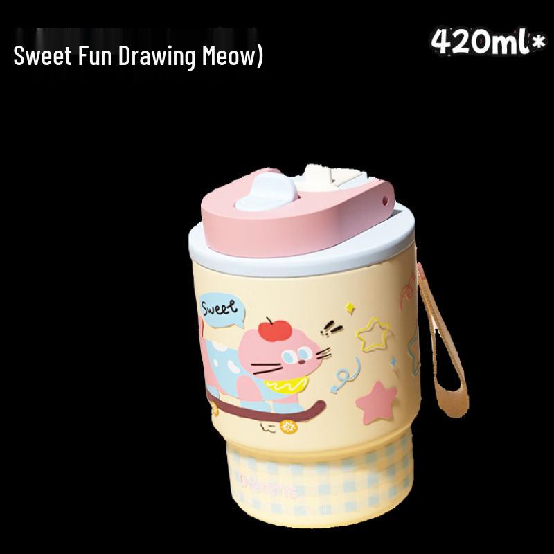 MRSIKEY Cartoon 316L Stainless Steel Dual-Drink Insulated Cup with Straw