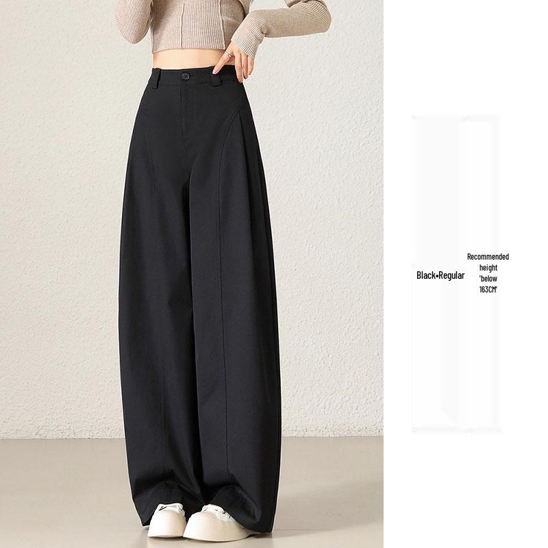 Women's High-Waisted Khaki Wide-Leg Pants with Side Pleats - Slimming, Trendy Fashion for Spring & Autumn 2025