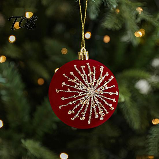 Festive Burgundy Party Supplies Velvet Christmas Ball Ornaments, 3.15 Inch Glitter Flocked Tree Ornaments Decoration, Plastic Shatterproof Hanging