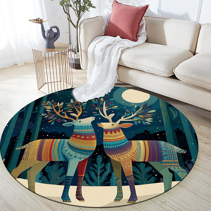 

Vintage Deer,Round Area Rug,Carpet Rug for Living Room Bedroom Sofa Playroom Decor,Non-slip Floor Mat 80cmx80cm