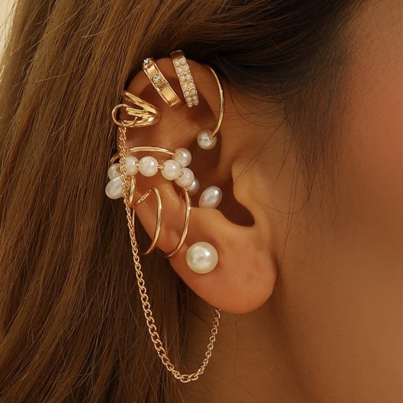 Pearl Tassel Chain Ear Clip Set for Women - Creative Punk Style Luxury Earrings Accessory
