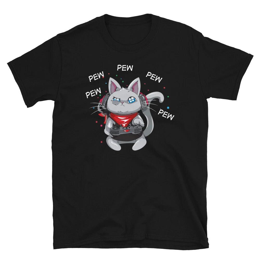 Gamer Cat Pew Pew Pew Cute Cat Funny Animal Kitty Cats T-Shirt 2XL