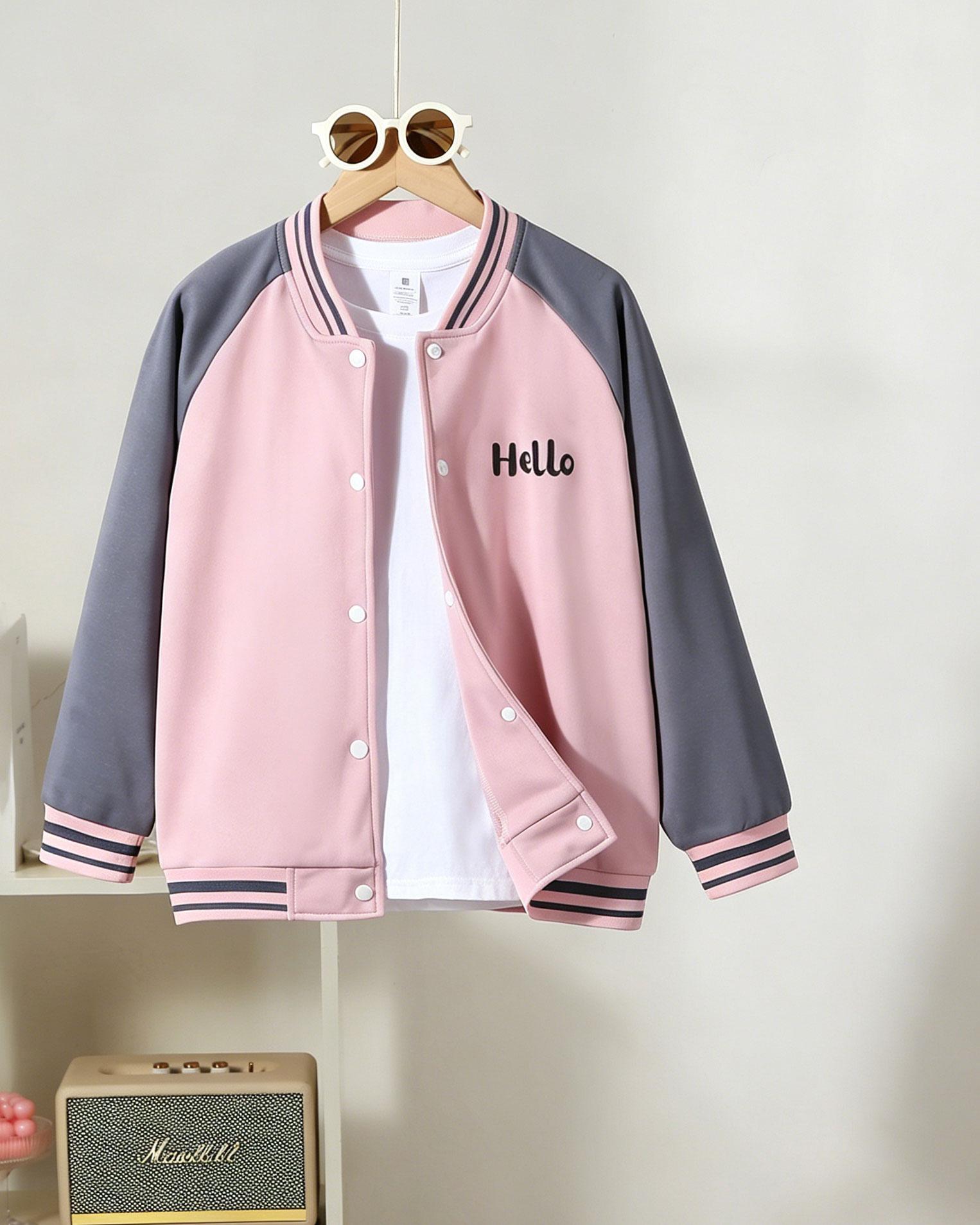 Girls Stylish & Energetic Outdoor-Style Varsity Jacket with Color-Block Lettering (Single Item) 8Y