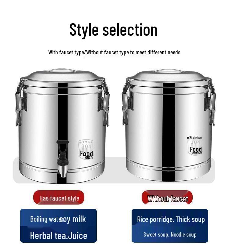 Stainless Steel Insulated Bucket with Spout for Ice, Rice, Soup, Tea, Hot Water, and Soy Milk
