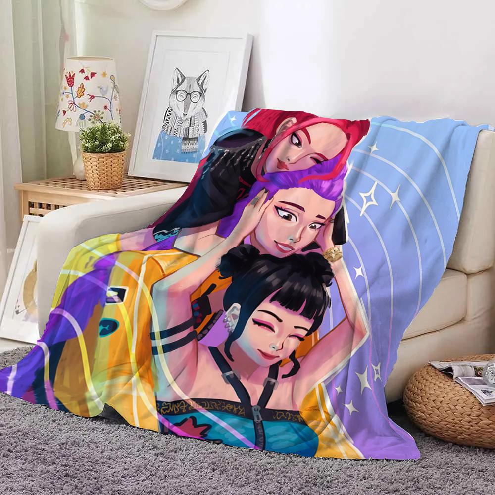 KPop Demon Hunters Anime girl on the blanket: colorful image, dreamy pattern, warm and warm
