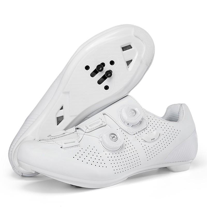 White Cycling Shoes Road MTB Riders Unisex Stiff Sole Non-Cleat Pedal Compatible Lightweight Breathable