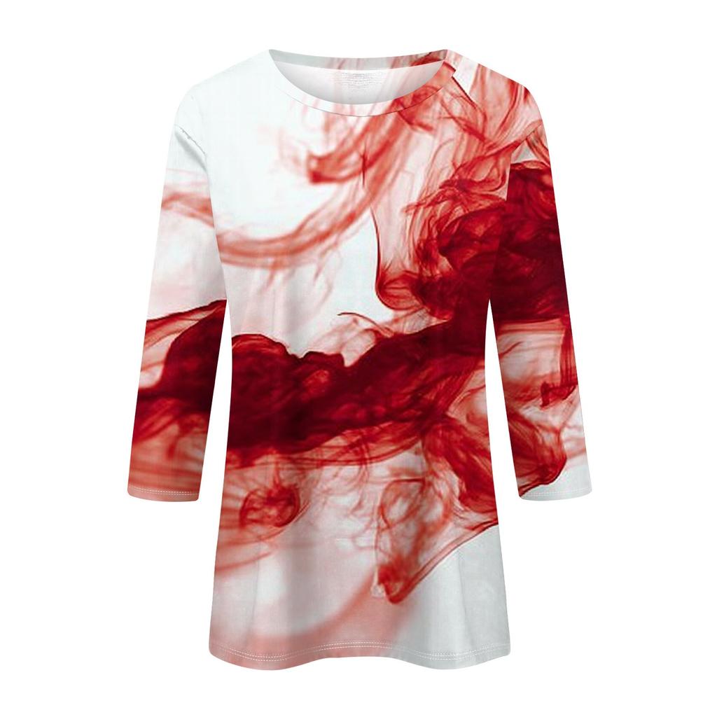 Women's Fashion Casual Three-quarter Sleeve Halloween Printed Round Neck Top