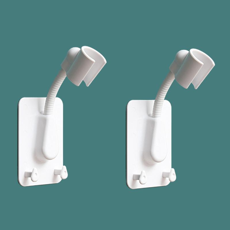 1 360 Shower Head Holder Adjustable Self-Adhesive Showerhead Bracket Wall Mount With 2 Drape Hooks Stand SPA Washroom Universal