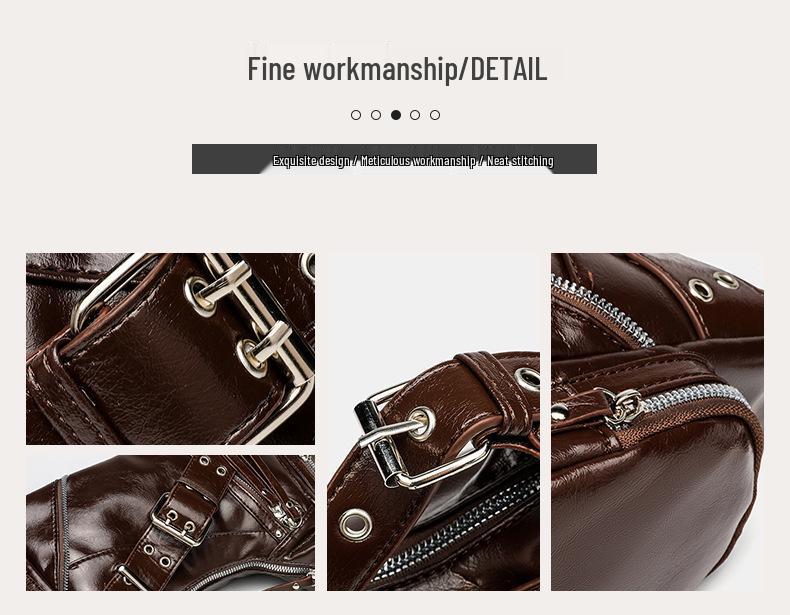 Women's Punk Motorcycle Distressed Leather Crossbody Bag with Multi-Buckle Straps and Rivet Design