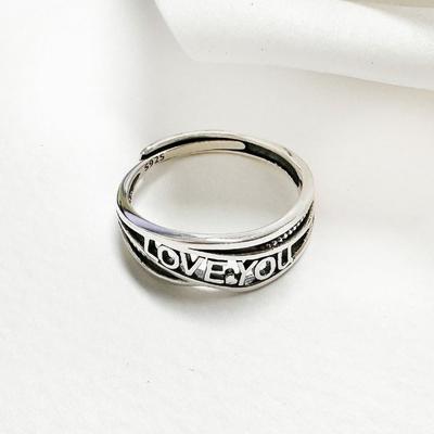 925 Sterling Silver Ring Love Line R363 Free Size Silver Ring