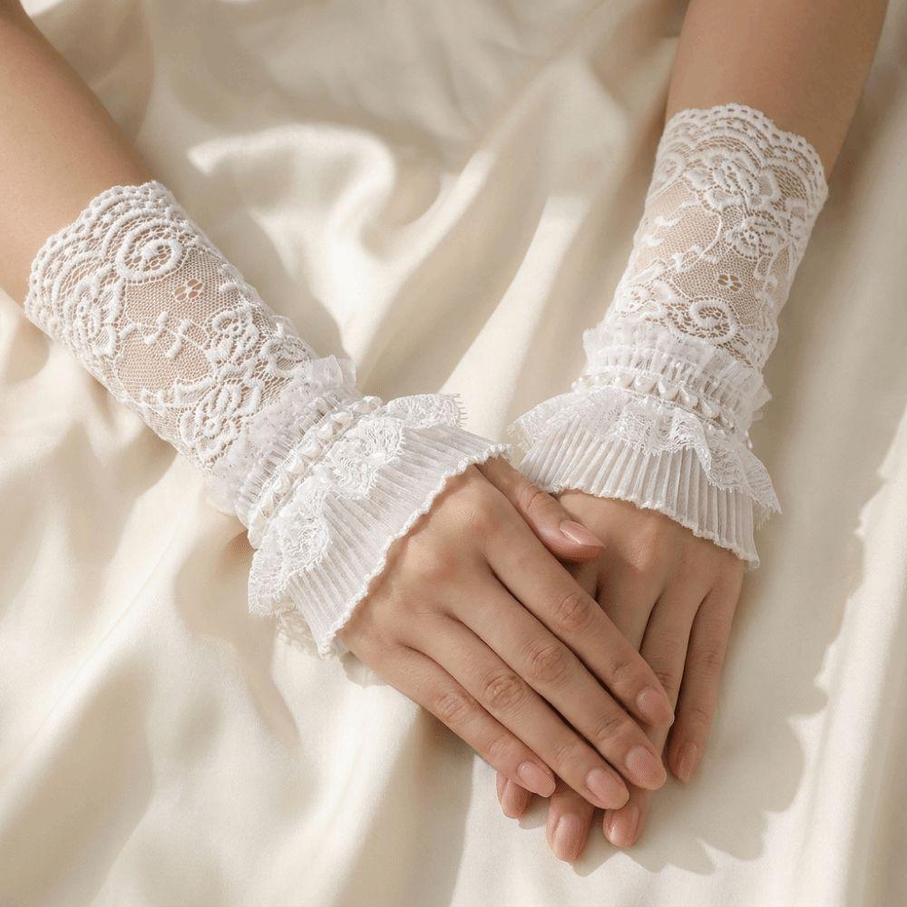 Ruffle Cuffs Lace Arm Sleeves Lace Trim Wrist Sleeves Elegant Fingerless Gloves Party Costume