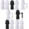 Women's Priest Robe With Stand Collar Roman Cassock Belt Street Style White/black Xs-5xl
