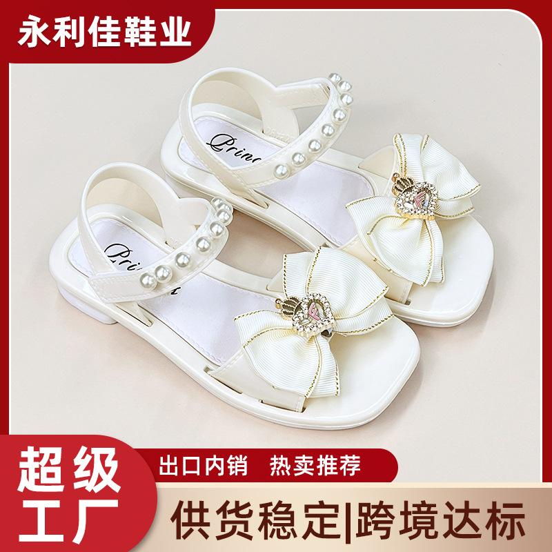 New Summer Girls' Sandals: Soft Sole, Bowknot, Velcro, Princess Style Sandals for Girls, Direct Supply