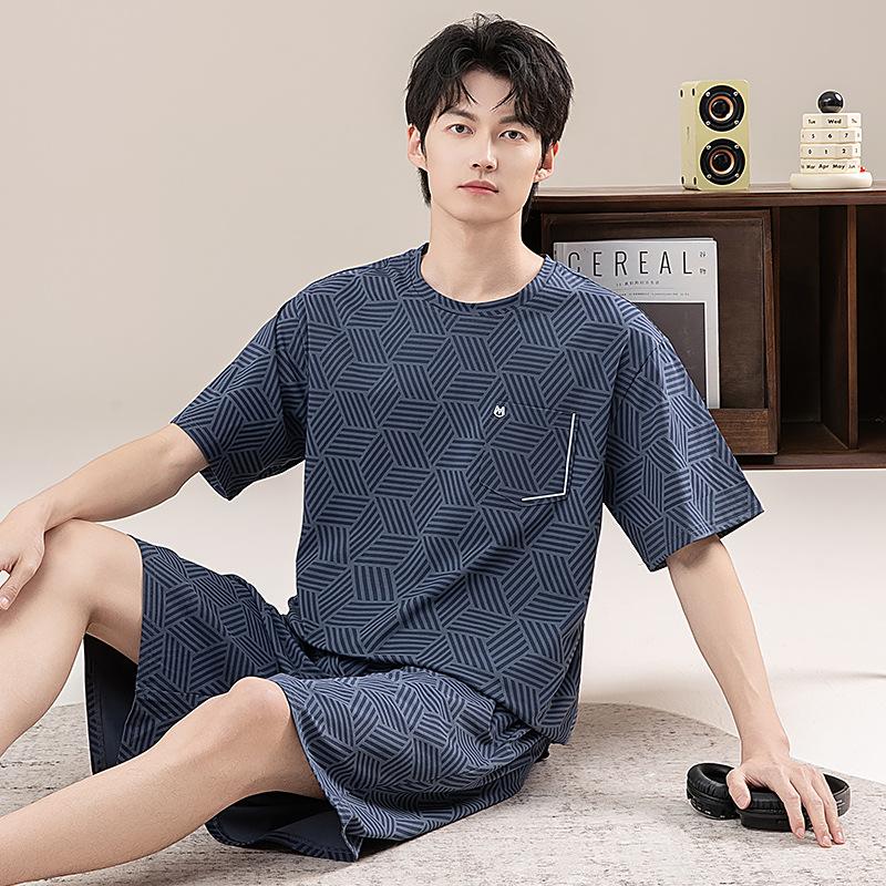 Men's pajamas summer cotton short-sleeved shorts summer thin casual large-size college student loungewear men's suit