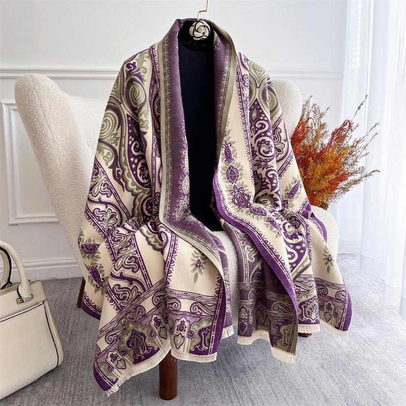 Warm Winter Scarf for Women Luxury Pashmina Prayer Shawls Thick Cashmere Blanket Chunky Stoles Lady Elegant Poncho Bufanda
