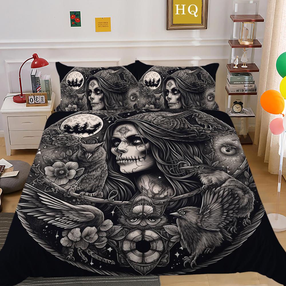 Krásný povlak na lůžkoviny s potiskem lebky Dvojitá velikost Mikrovlákno Ložní prádlo Teen Cool Módní Dekorace ložnice