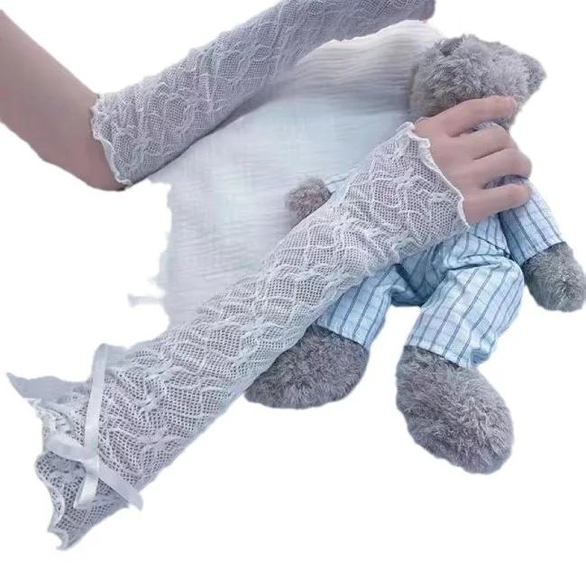 Bow Lace Sleeves JK Girl Calf Sleeves Long Tube Lolita Lace Bow Sunscreen Sleeves